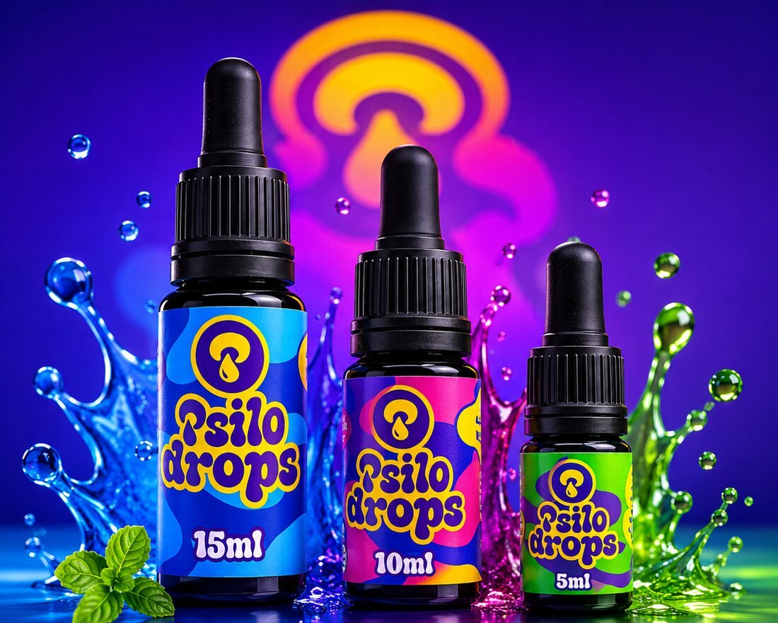 Psilo Drops collection, lab-tested 4-HO-MET drops Classic (10 ml), Light (5 ml) and Micro (15 ml)